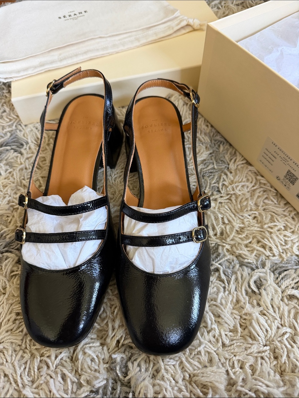Sezane Black Patent Double-Strap Slingback Heels - Picture 6 of 11